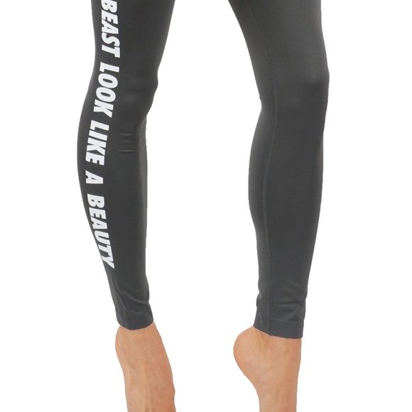 Yoga Power Flex Dry-Fit Side Word leggings Compression mid waist Workout - Picture 3 of 4